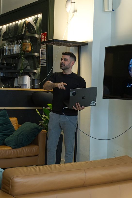 Sebil presenting at a meetup